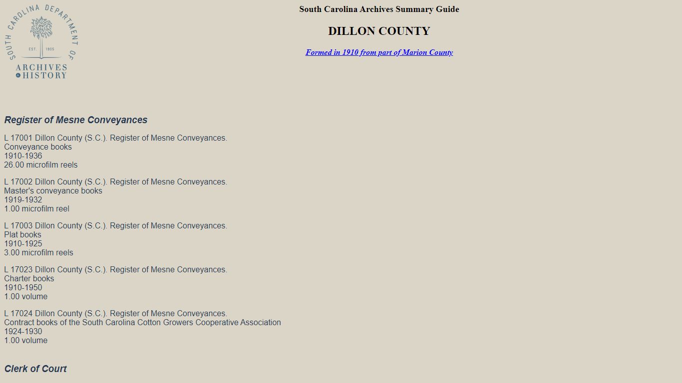 DILLON COUNTY - Online Records